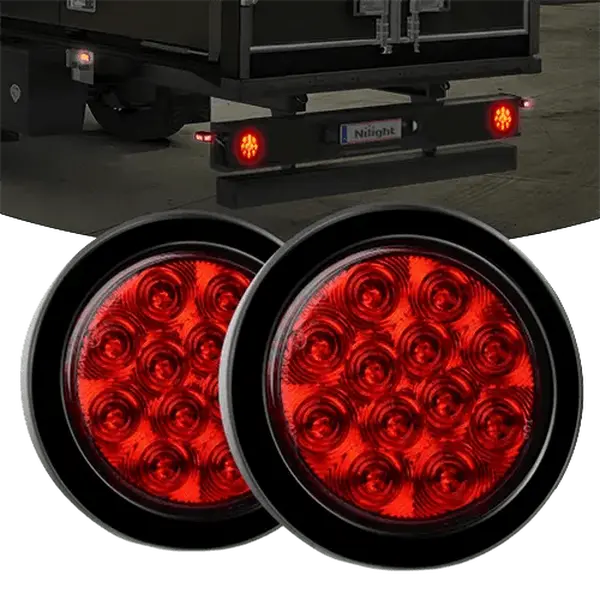 Nilight 4.3-Inch Red Round 12pcs LED Silicone Surface Mount Tail Lights (Pair) - Brighter, Weather Resistant Turn/Brake Light, Easy Installation for Horse Trailers, Travel Trailers