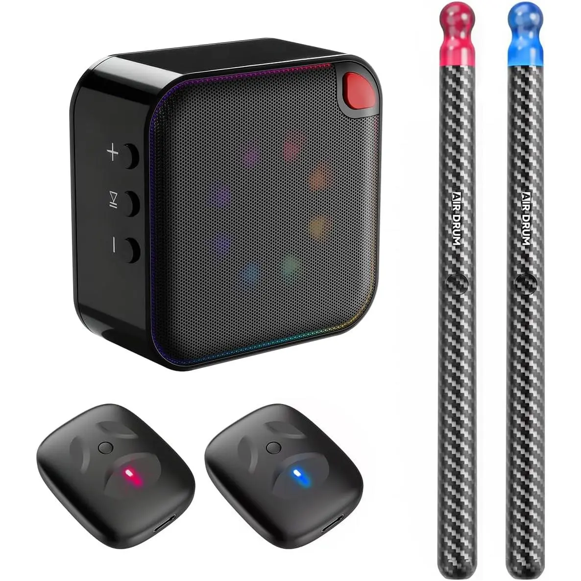 Carbon Fiber Lightweight Upgraded Electronic Air Drumsticks with Speaker, Drum Set, Pedals, Adapter, 8 Motion Sensing RGB Sounds, Teaching & Practice Set for Adults & Bands (Black), Beginners