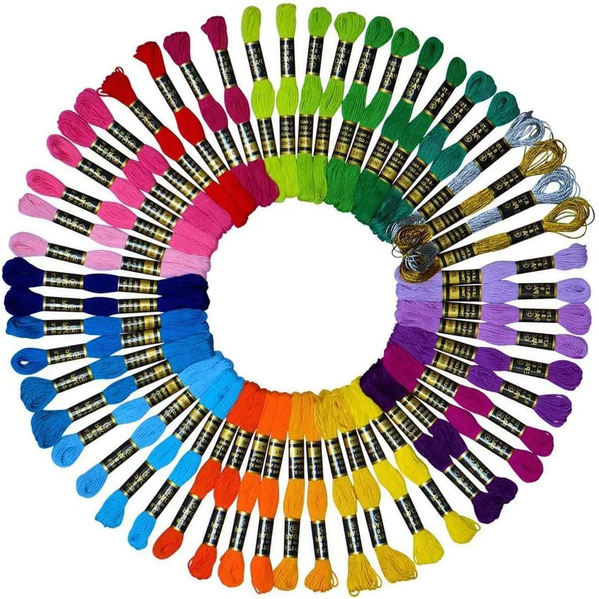 Embroidery &CrossStitch Floss- Bracets String - Crafts Floss - 52 count  Rainbow Color Embroidery Thread and Free Set of 4 count Metallic embroidery thread