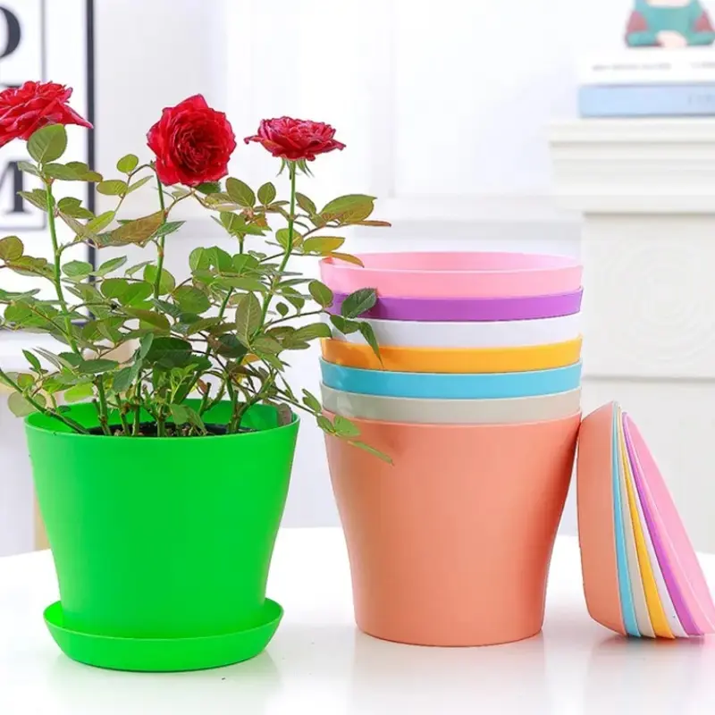8-Piece Multi-Color Plastic Small Flower Pots, 9.5cm/3.74in with Drainage Holes and Tray, Ideal for Indoor Succulents, Cacti, Herbs