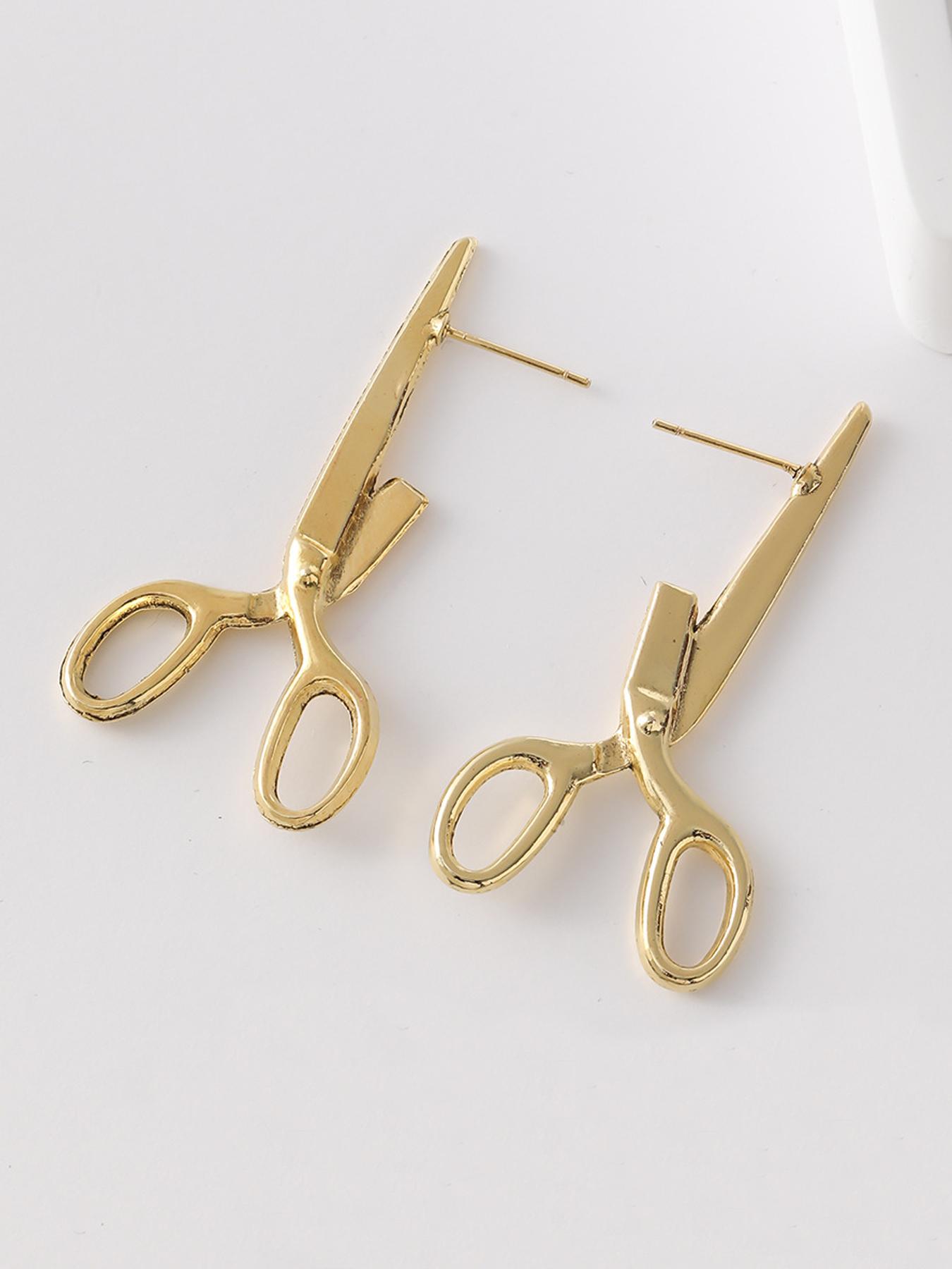 1 Pair Women's Punk Style Plain Color Stud Earrings with Scissors Design, Casual Trendy Stud Earrings, Fashionable Jewelry