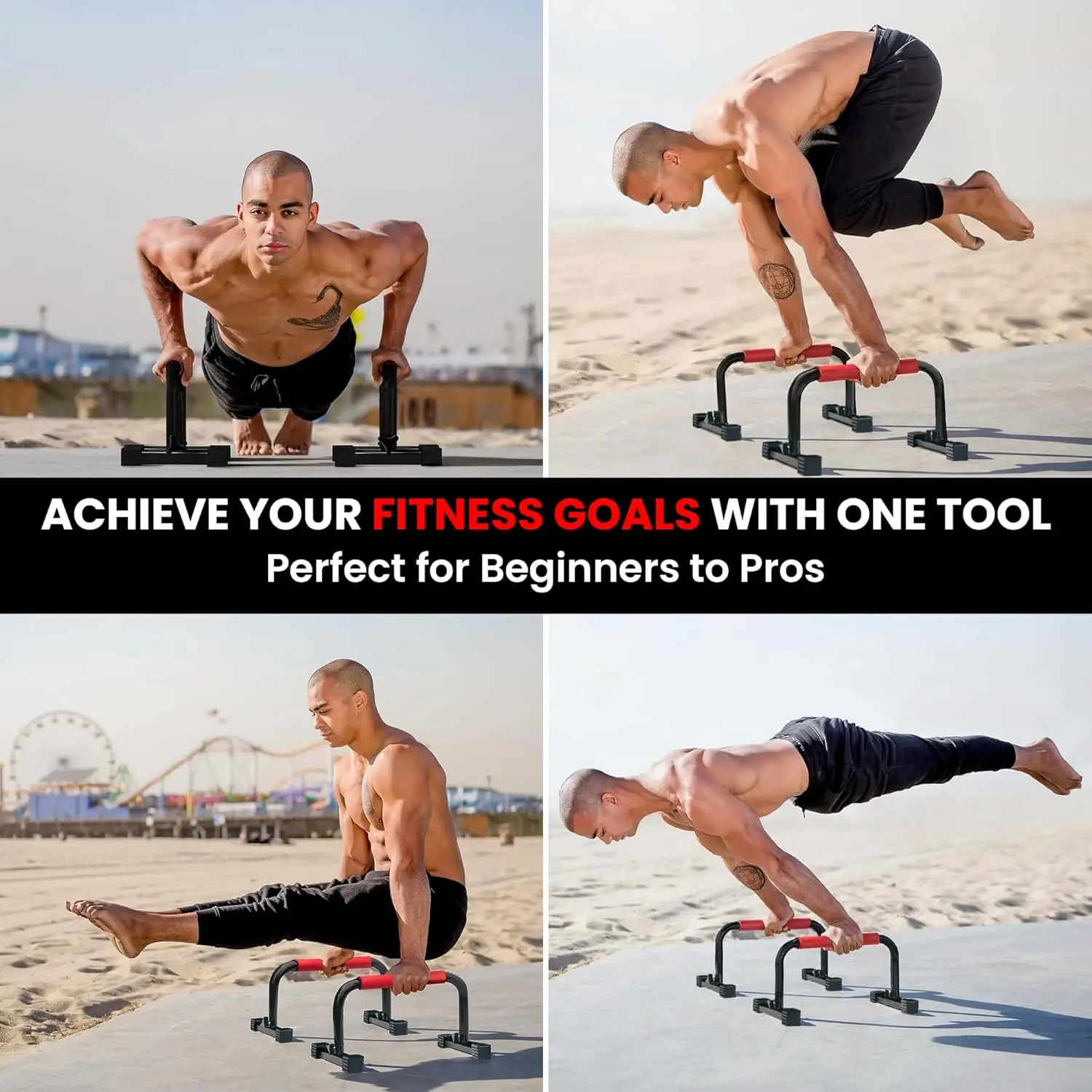 Compact Calisthenics Parallette Parallel Bars - At-Home Gym Dip Station, L-Sit Bars for Push-Ups, Handstands, Gymnastics Workout Equipment