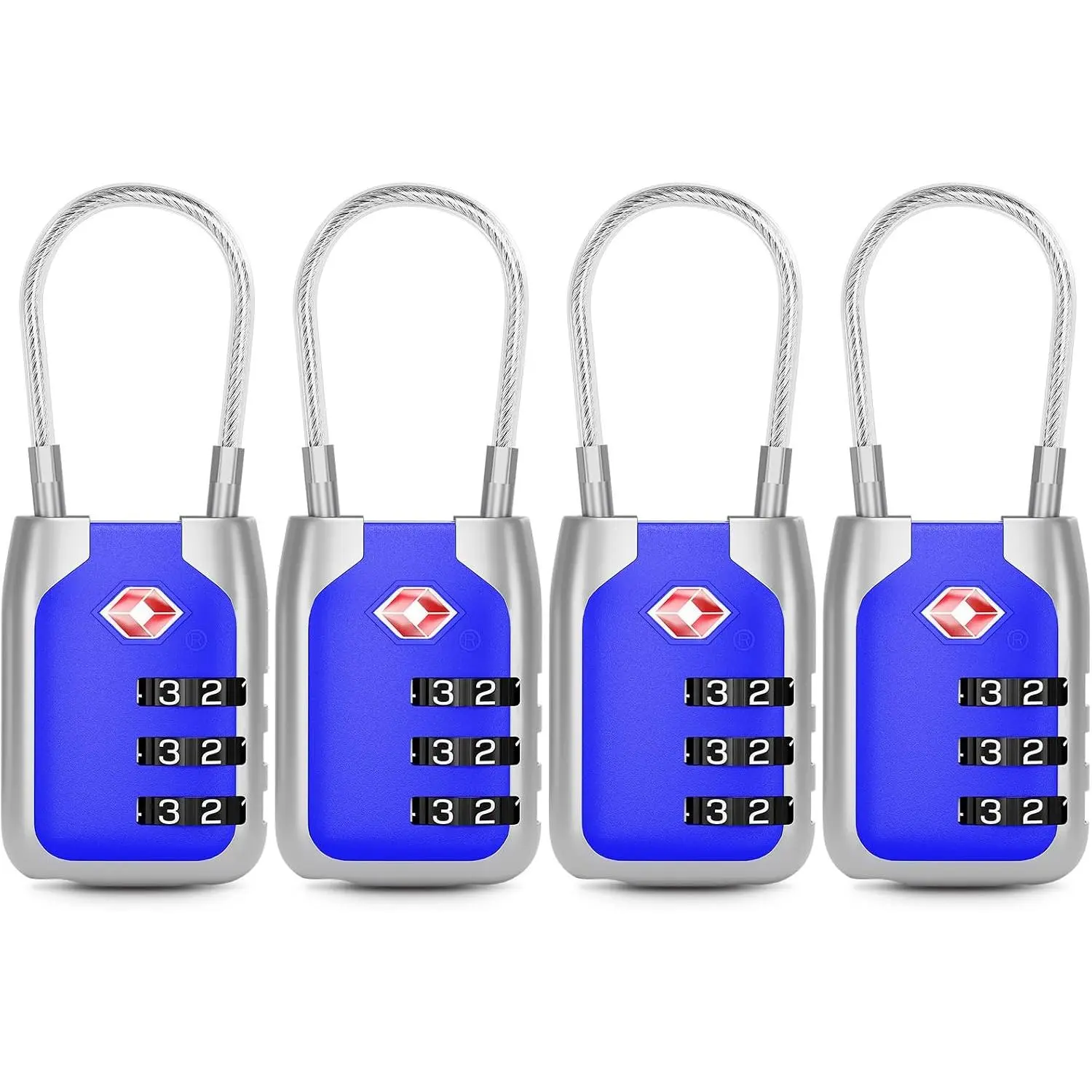 TSA Approved Luggage Lock, 3 Digit Combination  Lock with Alloy , Travel Combination Locks for Suitcases, Backpack and Golf Bag (Blue, 4Pack)