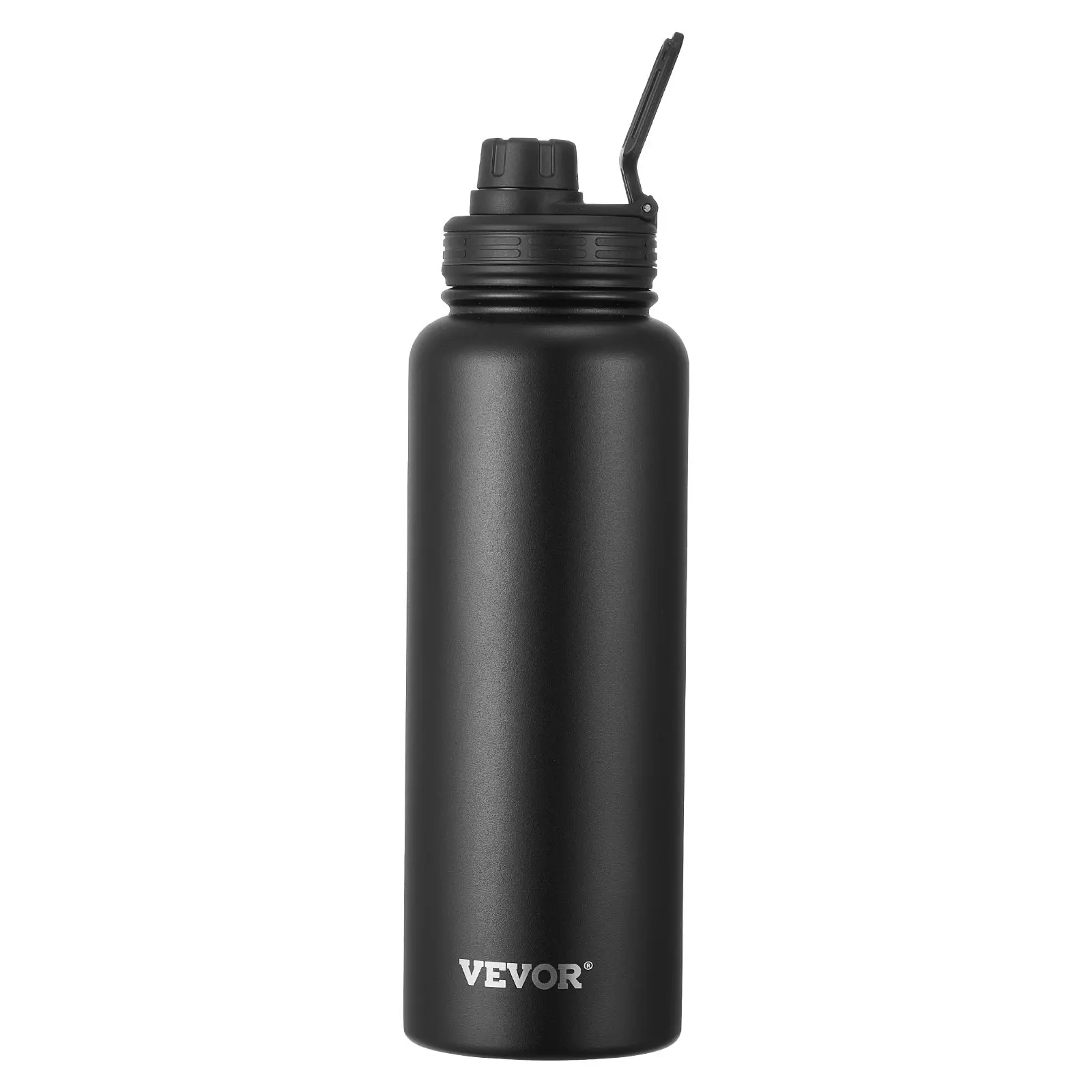 VEVOR 40 oz Insulated Water Bottle, Stainless Steel Camping Hiking Hydration Flask with Wide Mouth Lid, Sports Coffee Cup Double Walled, Leakproof, for Indoor/Outdoor Use, FDA Listed, Black
