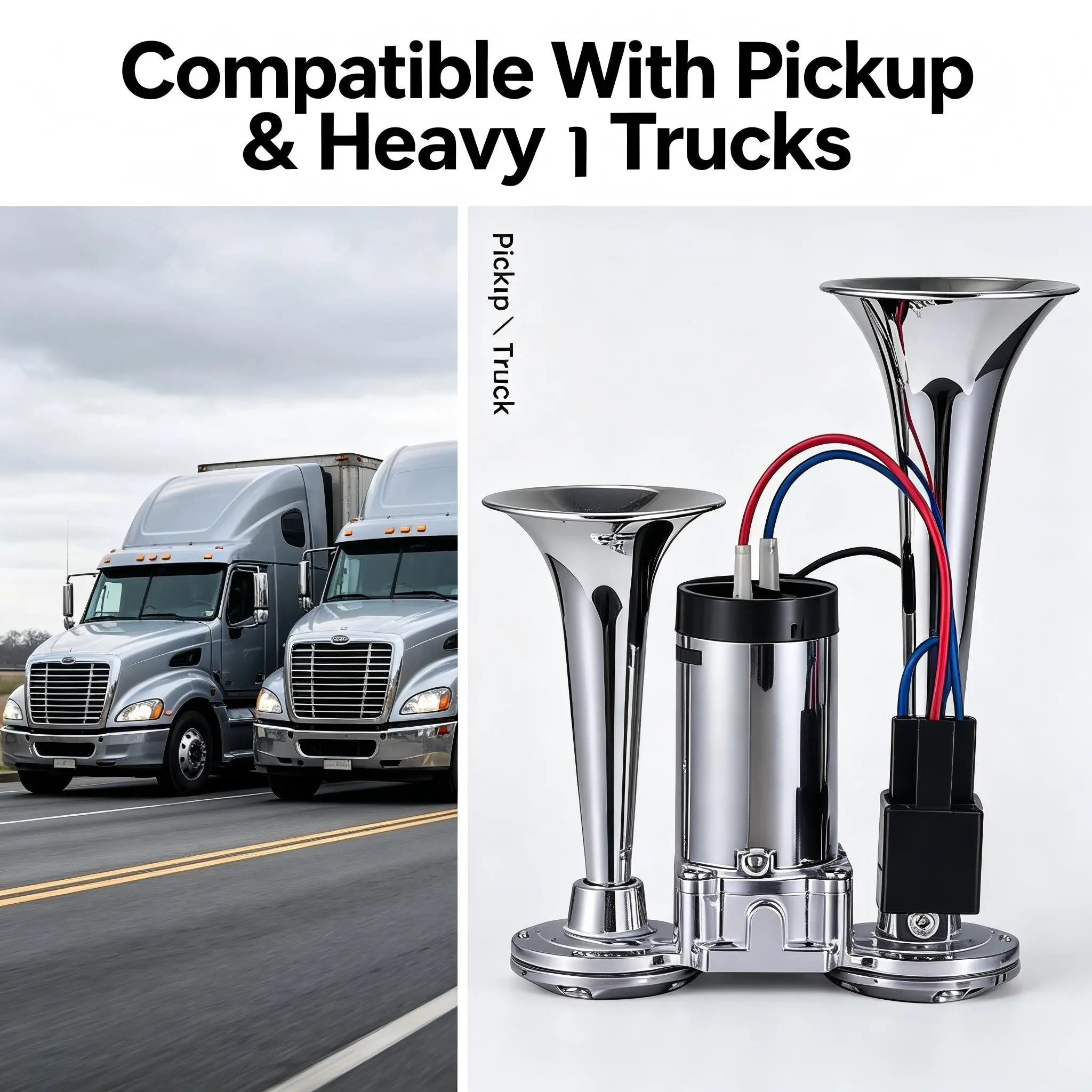 12V Universal Car Horn, Metal Dual Tube Air Horn with Relay Pump, Suitable for Cars, Trucks, Motorcycles, Boats, North American Vehicles