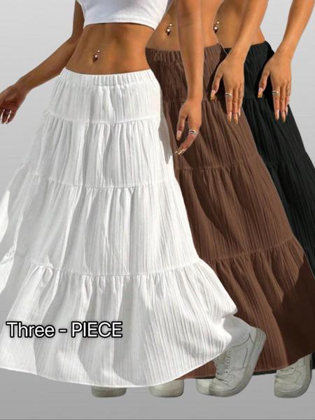 Women'S Casual White Pleated Maxi Skirt with Tie Waist - Loose, Flowy Design for Spring and Summer, Spring Casual Wear | Pleated Skirt | Wide Leg Skirt