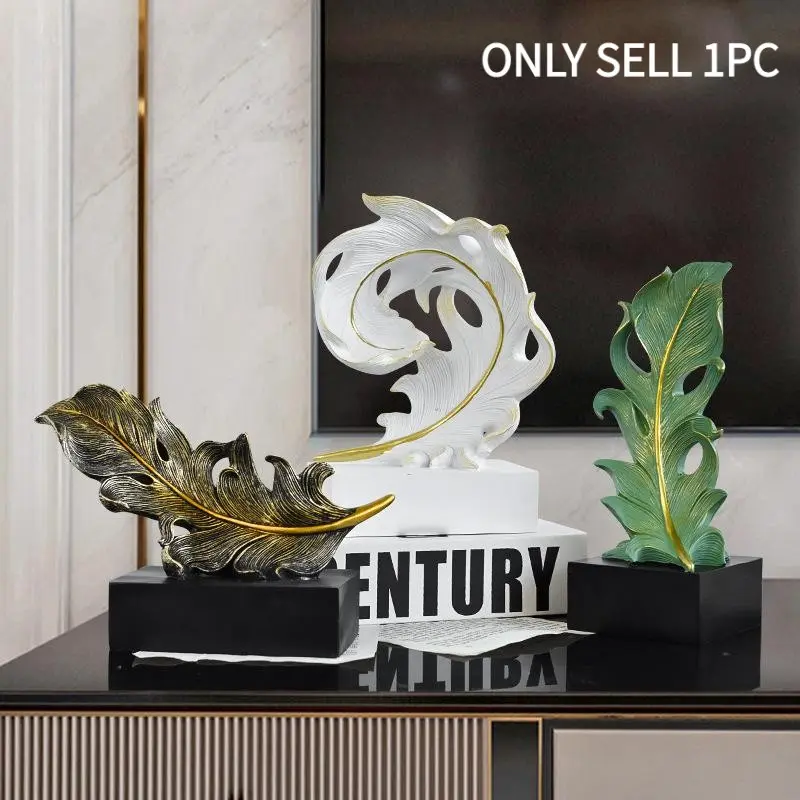 Creative Feather Ornaments Home Entrance Living Room Study Decorations Office Desktop Display Resin Crafts Feather Figurine