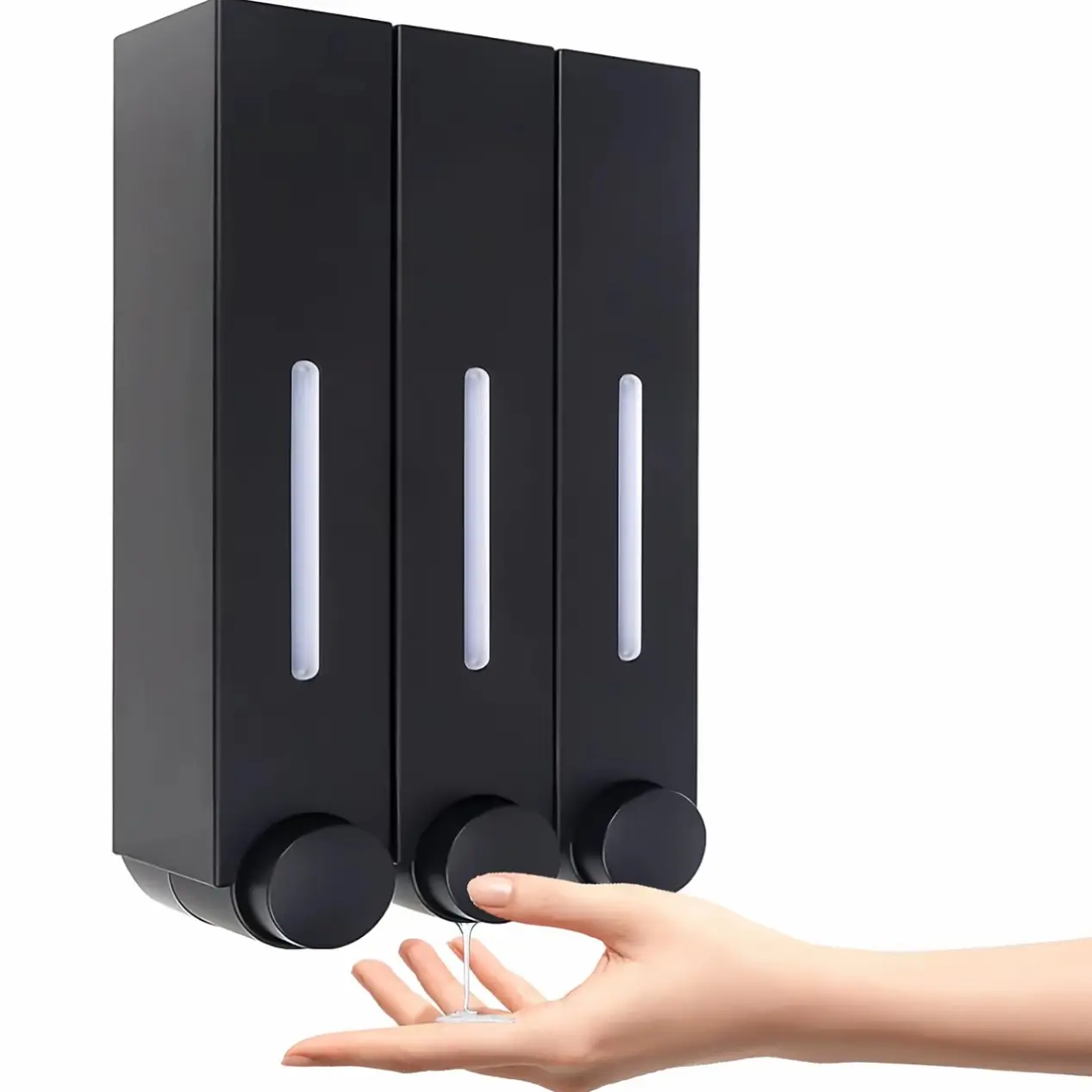 3-Piece Wall-Mounted Soap Dispenser 420ML, Bathroom No-Drill Haircare Organizer, Shampoo and Conditioner Holder Bottles, Space-Saving Design