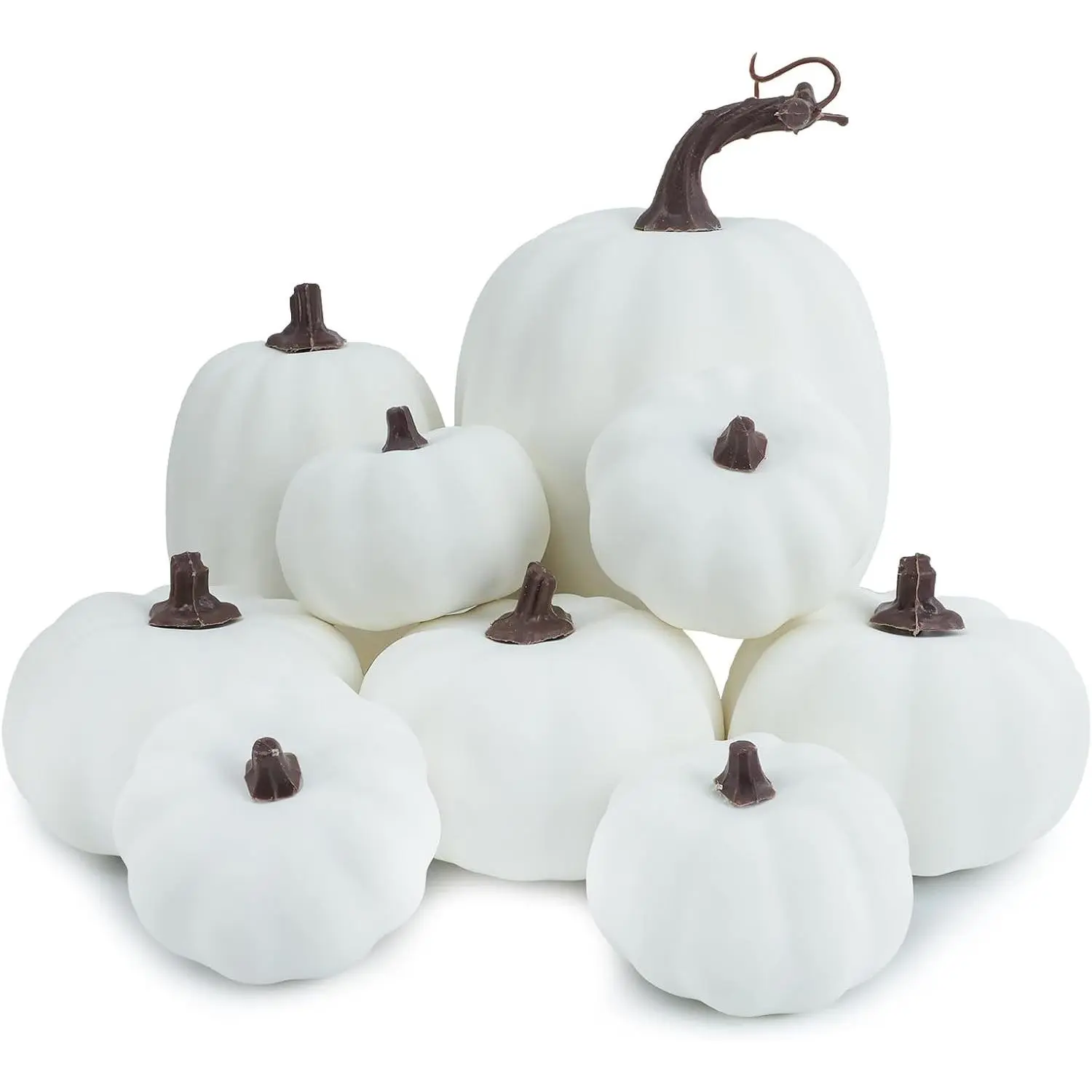9PCS Fall Pumpkin Decor Plastic Artificial Fake Pumpkins for Home Party Outdoor and Thanksgiving Decorations (White)