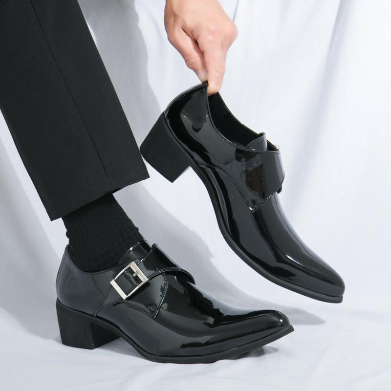 2025 Men's High Heels New British Style Pointed Retro Luxury Black Green, Suitable for 11 Festival Occasions