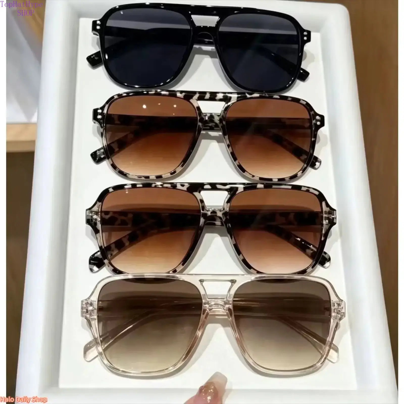 Women's 4-Pack Polarized Sunglasses Set - Y2K Unisex Double Bridge Aviator, Small Oval Square Vintage Styles, Lightweight Versatile Fashion Accessory for Daily Use, Outdoor Summer Activities
