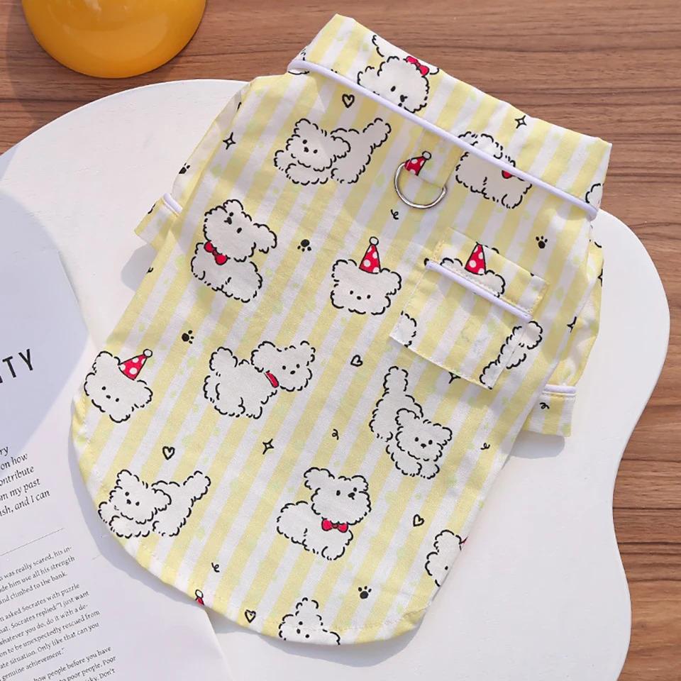 Dog Shirt Spring and Autumn Pet Couple Clothes Cartoon Puppy Pattern Teddy Vest Yorkshire Soft Home Cothes Sleepwear
