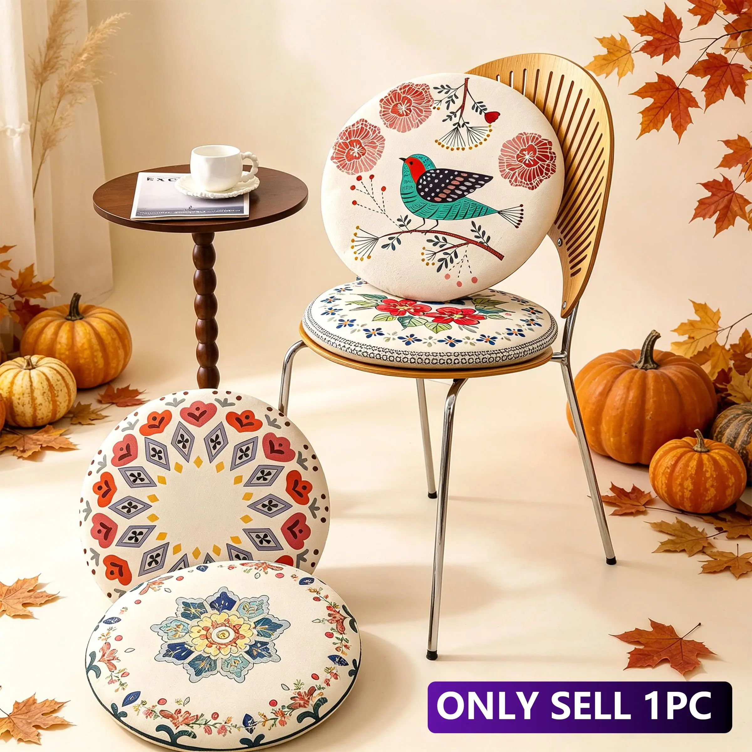 Vintage Ethnic Round Seat Cushion, Durable Edge Design, Dual Use for Chair and Window Bench, Multiple Colors Available, Versatile, Interior