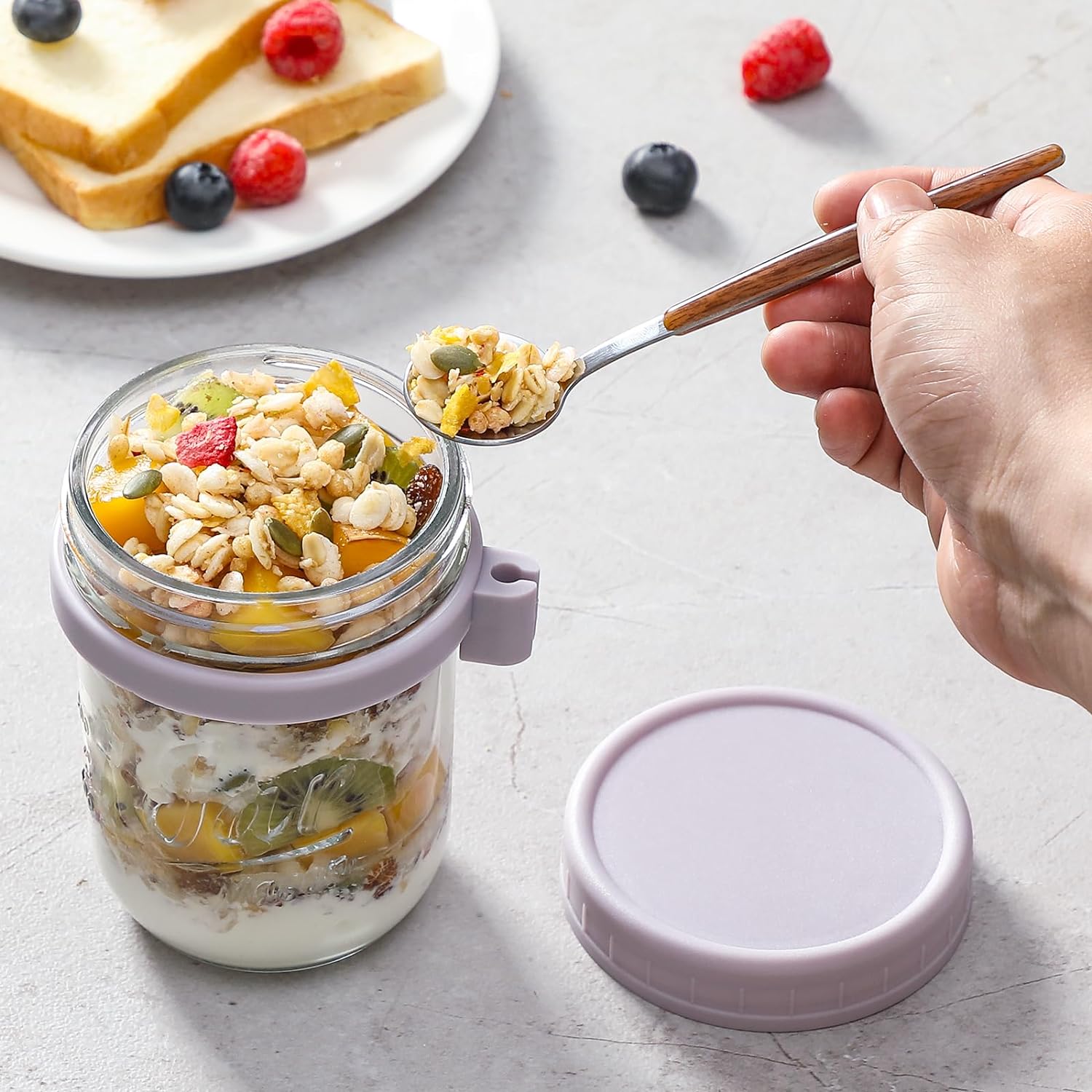 6 Pack Overnight Oats Containers with Lids and Spoons, 16 oz Glass Mason Overnight Oats Jars, Large Capacity Airtight Jars for Milk, Cereal, Fruit