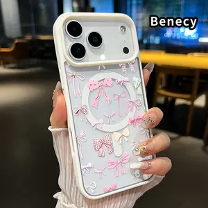 Magnetic Phone Case  for iPhone 17 16  Pro Max Plus 15 14 13 12 11 Air E Bow Delight Array Pattern Non-Yellowing Shockproof Clear Slim Protective Softcase Transparent Acrylic Cover