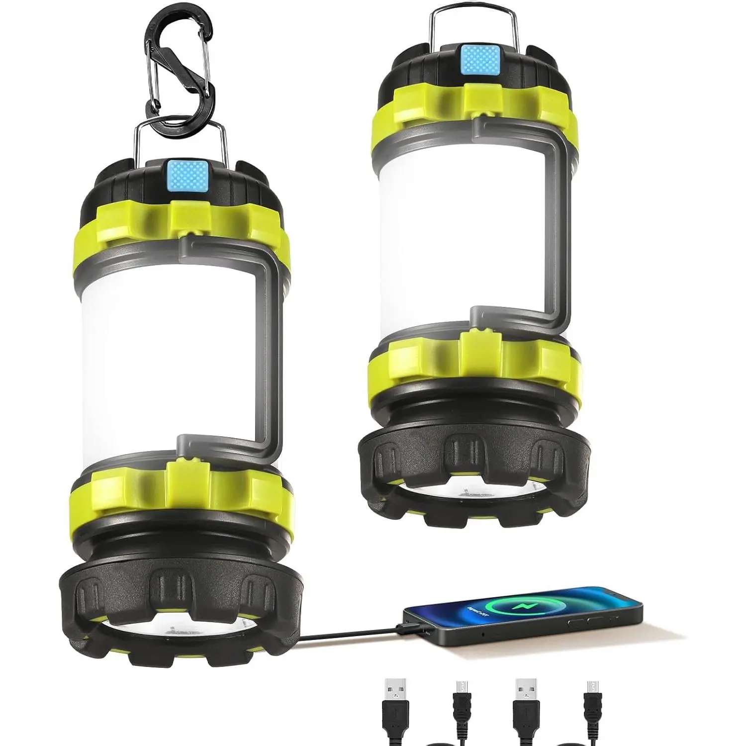 2 Pack LED Camping Lantern Flashlight Rechargeable, Portable Torch with 6 Light Modes, 3600mAh Power Bank, IPX4 Waterproof, USB C, Camping Lights for Hurricane, Emergency, Survival Kits