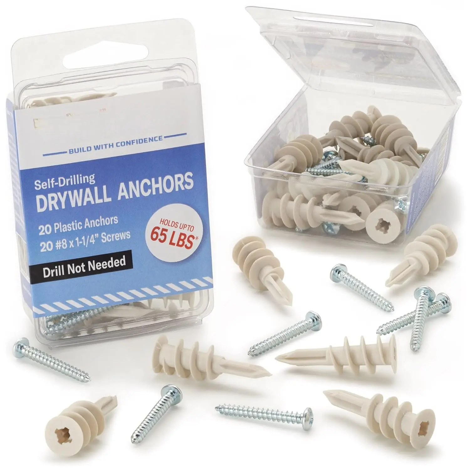 Self Drilling Drywall Plastic Anchors with Screws Kit (20 Pack)