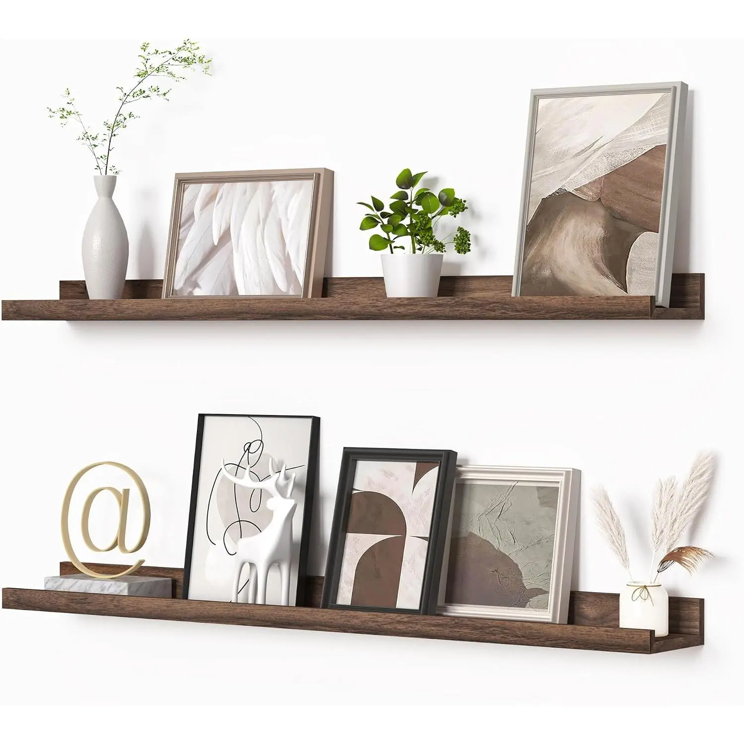 Picture Ledge Shelf, Floating Shelves Set of 2, 36 Inches Picture Shelf for Wall with Ledge, Kids Bookshelf Wall Mounted for Living Room Bedroom Decor Books Photo Frames - Walnut