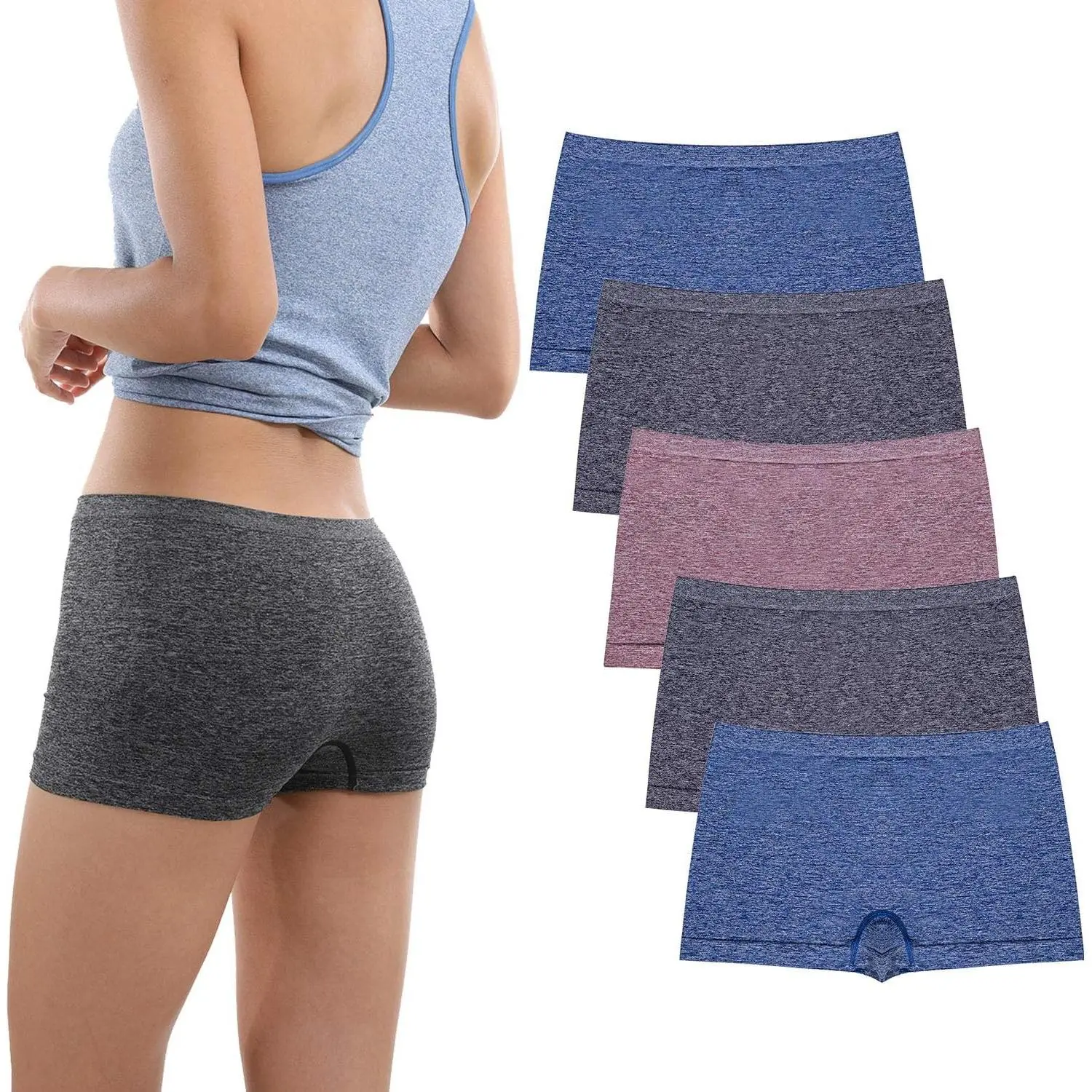 DEEP TOUCH Women Boyshort Underwear Seamless Boxer Panties Breathable Stretch Boxer Briefs for Ladies 5 Pack