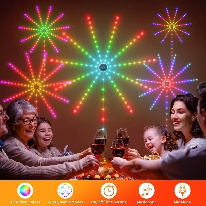 RGB fireworks effect LED ambient light, supports APP control, smart color-changing light strip, suitable for party lights, bedroom lights, and holiday decorative lights. Smart LED light.