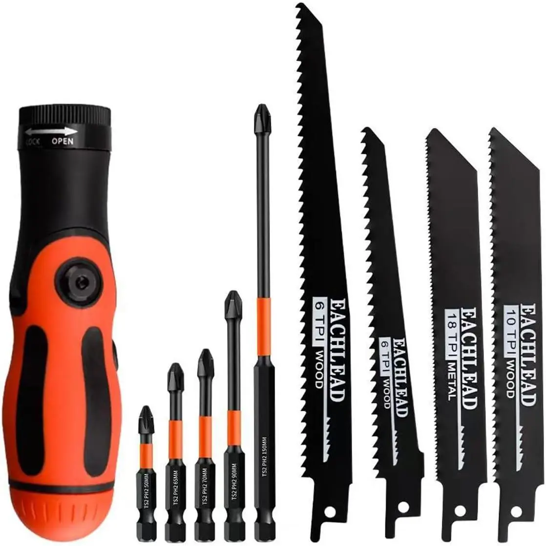 GJANSH 9-In-1 Multi Blades Hand Saw & Screwdriver Bit Set - Professional Reciprocating Saw Blades (6/10/18 TPI) with 1/4" Hex Shank Handle, Versatile Tool Kit for Wood, Metal, Plastic Cutting & DIY Home Repairs