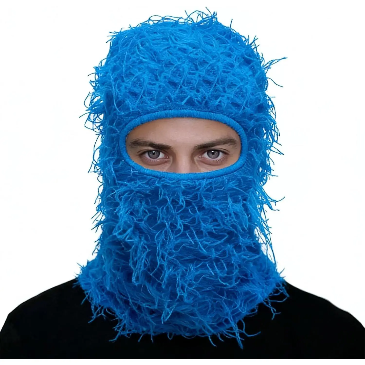 Distressed Knitted Balaclava, Fluffy Sporty Full Face Mask with Unique Asian Design for Unisex Adults, Sporty Face Covers & Mask