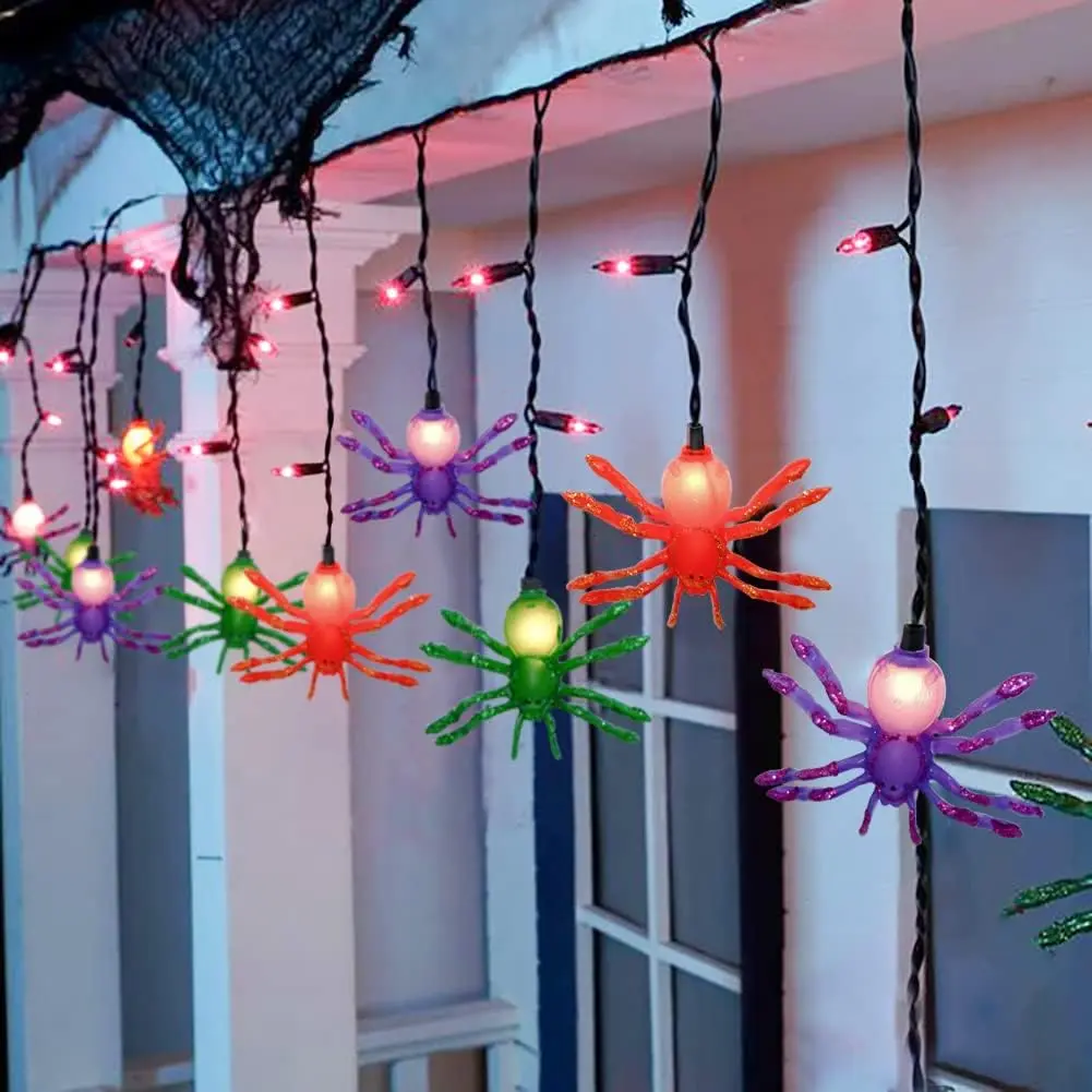Halloween Spider String Lights, 7Ft Halloween Decorations Lights with 10 LED Colorful Spider Lights 15 Mini  Bulbs,  Fairy Lights UL Listed for Outdoor Curtain Porch Bar Party Decor