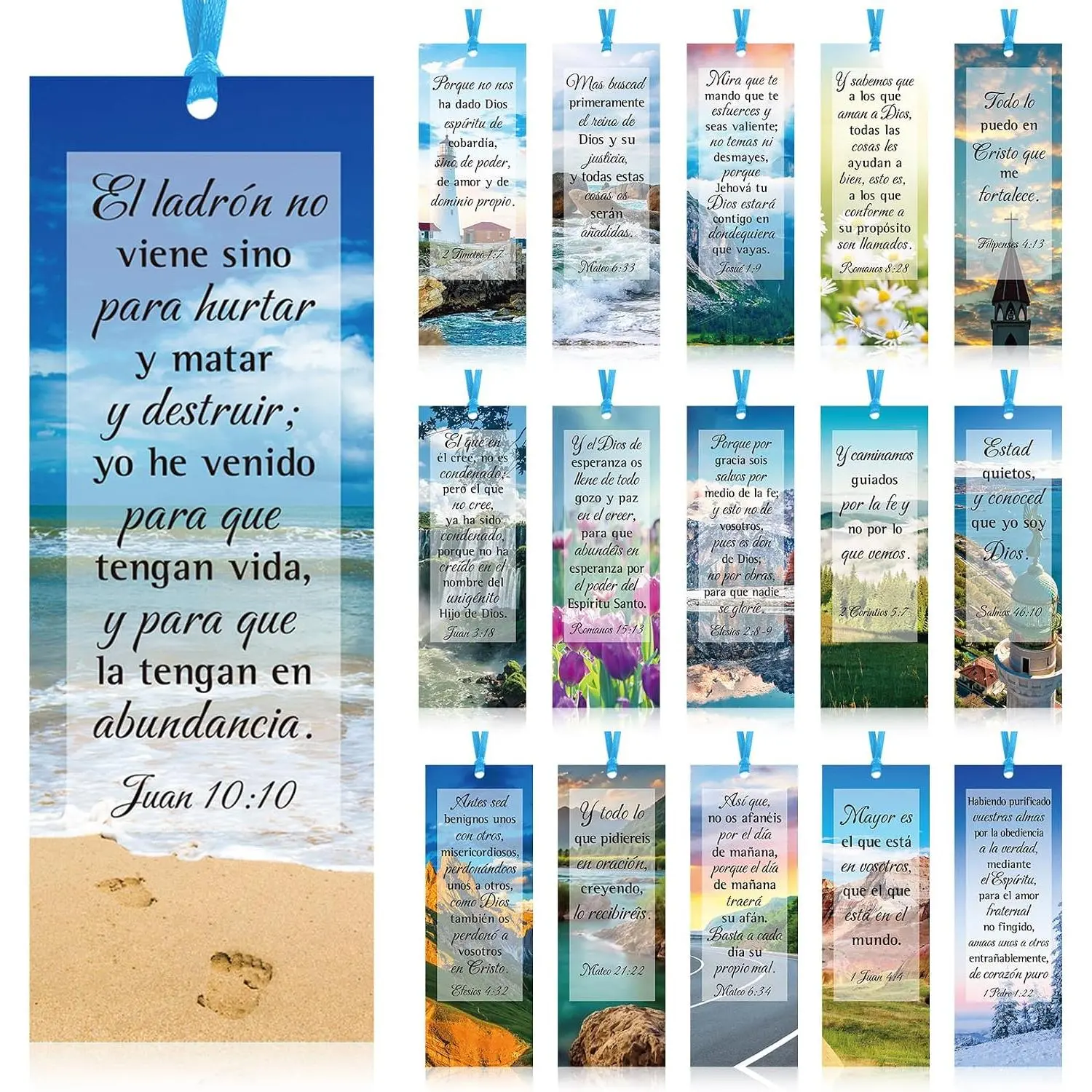 128 count Spanish  Verse Bookmarks  Scenery Landscape Christian Scripture Bookmark with Ribbon Inspirational Book Page Markers for Book Lovers Church Prayer Religious Gifts