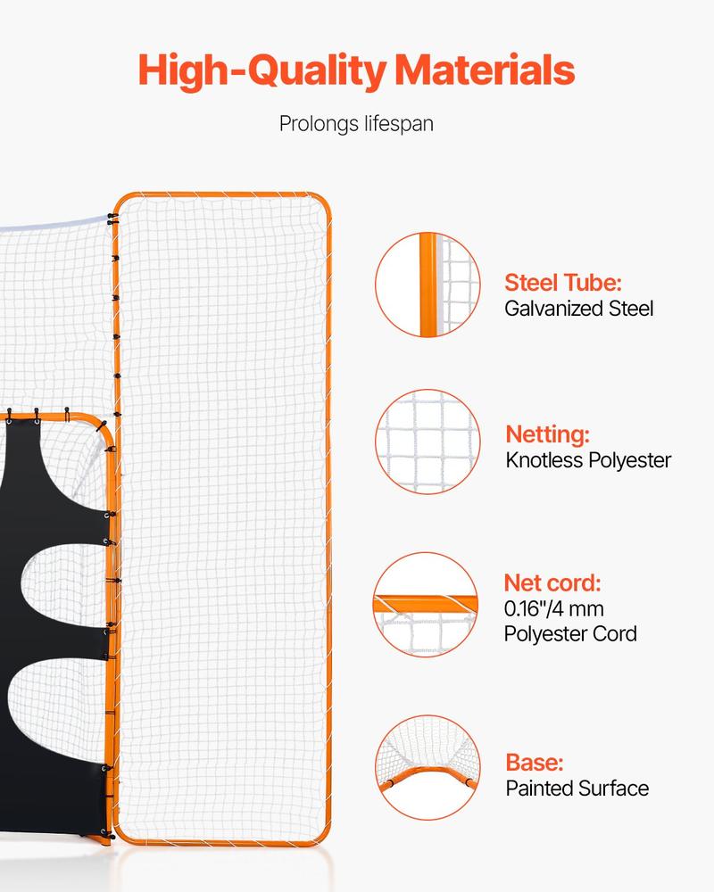 VEVOR 3-IN-1 Lacrosse Goal, 12x9 ft Lacrosse Net with Backstop and Target, Quick & Easy Setup Backyard Rebounder Equipment, Steel Frame Training Nets, Suitable for Youth Adult Training, Orange