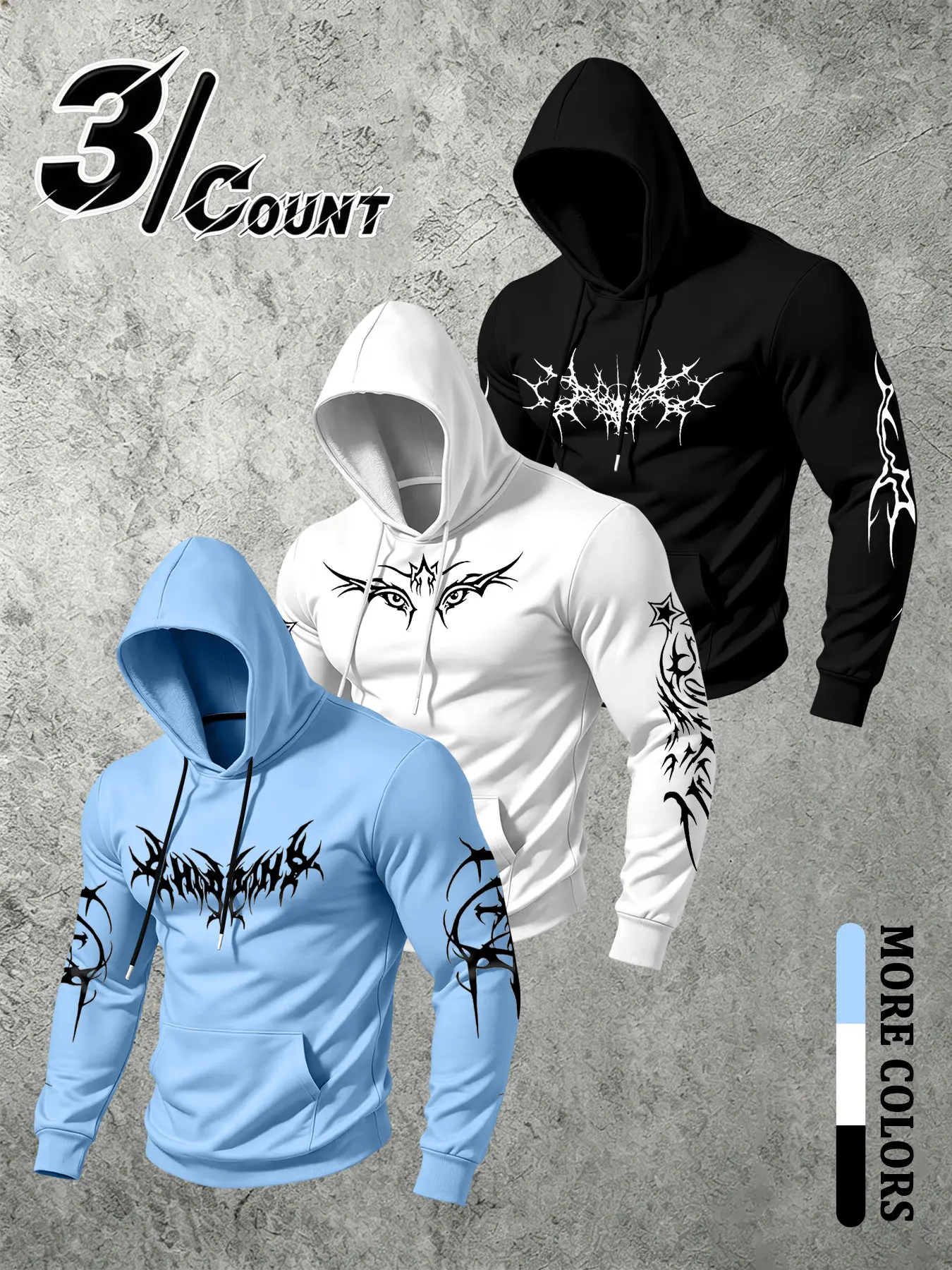 Men's Gothic Thorn Devil Eye Star Print Hoodie, Slim Fit Long Sleeve Sweatshirt, Y2K Streetwear Fashion, Fall & Winter Casual Top