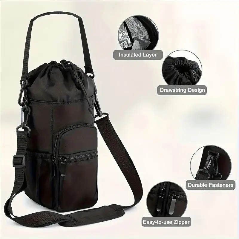 Water Bottle Holder with Strap 32oz 40oz Insulated Water Bottle Carrier Sling Bag with Crossbody Shoulder Bag Zipper Fasteners Drawstring