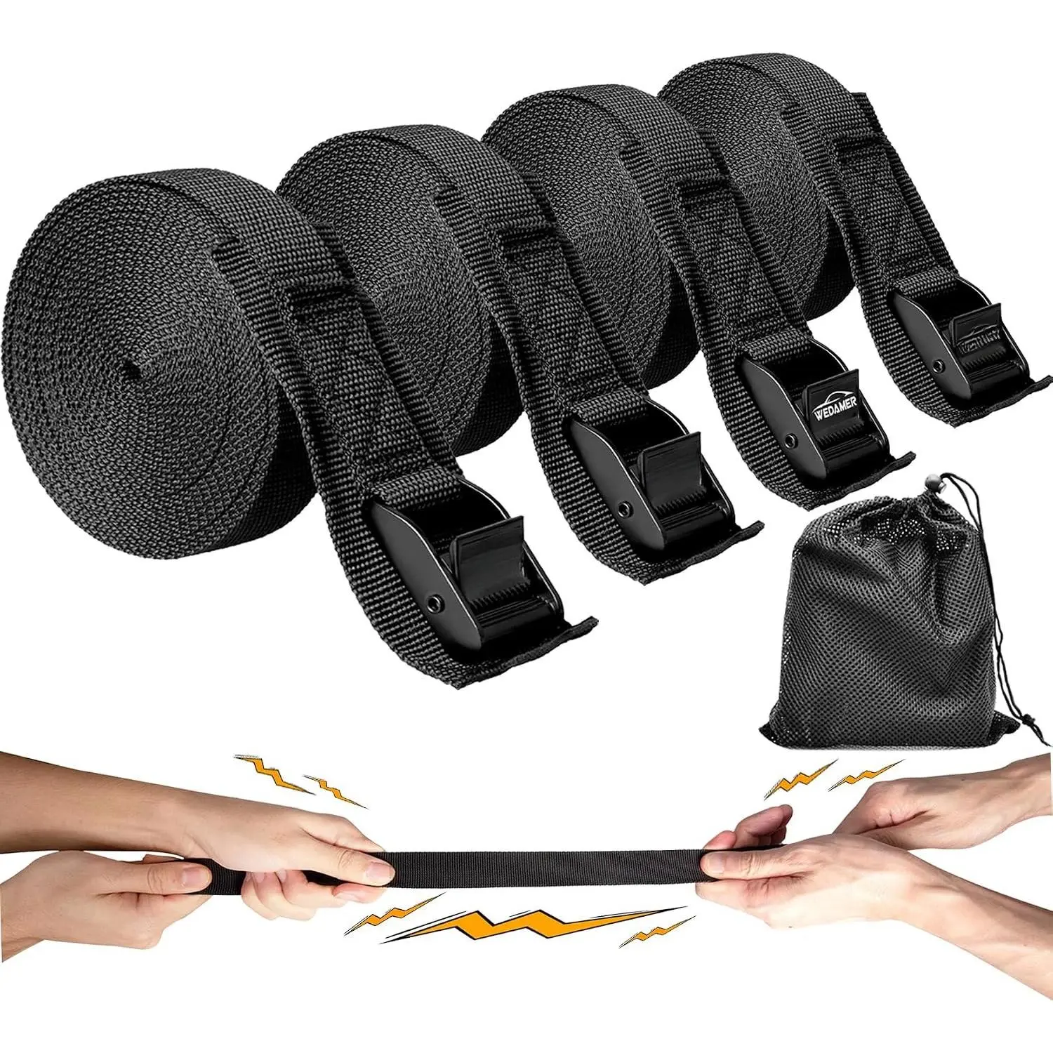 4 Pack Kayak Tie Down Straps 12Ft Cam Buckle Tie Downs Adjustable Kayak Strap for   Boat RV - Ratchet Lashing Straps for Roof Rack  Cargo Packing Securement (1" x 12')