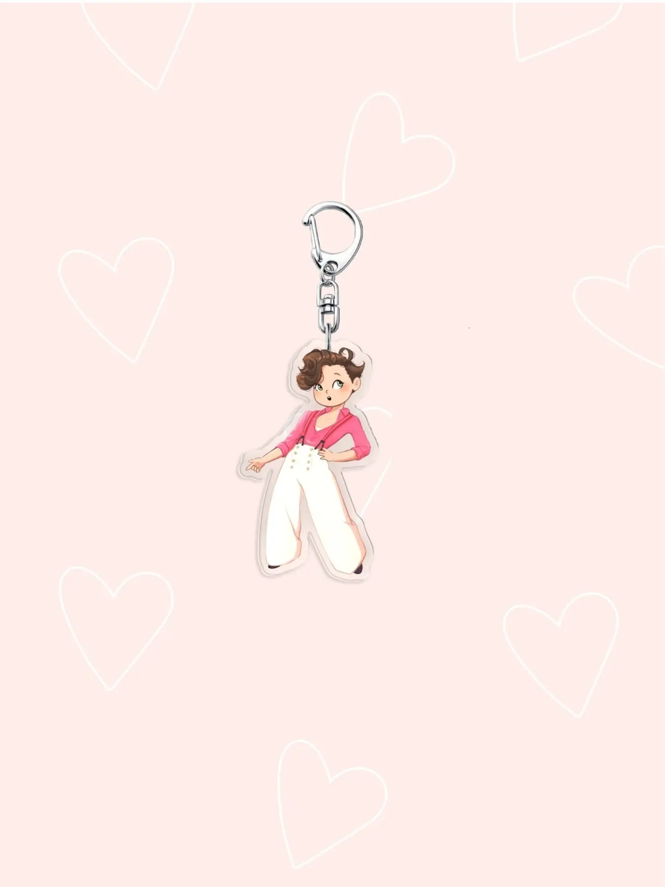 Harry Styles Chibi Character Acrylic Keychain, Retro Fashion Outfit Backpack Pendant, Music Fan Collectible Decor, Birthday Holiday Gift for Music Lovers, Cute Keychain