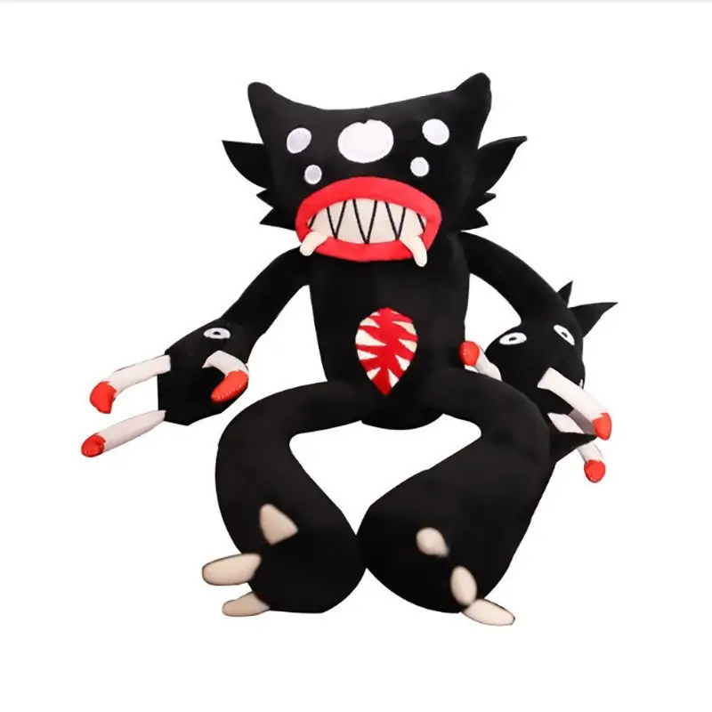 Dual Head Horror Monster Plush Doll Two-Headed Sharp Fangs Multi White Eyes Red Chest Vein Print Long Limbs Spooky Game Character Stuffed Toy Soft Fluffy Ornament Gift For Kids Teens Halloween Horror Themed Party Favor Cross-Border Wholesale