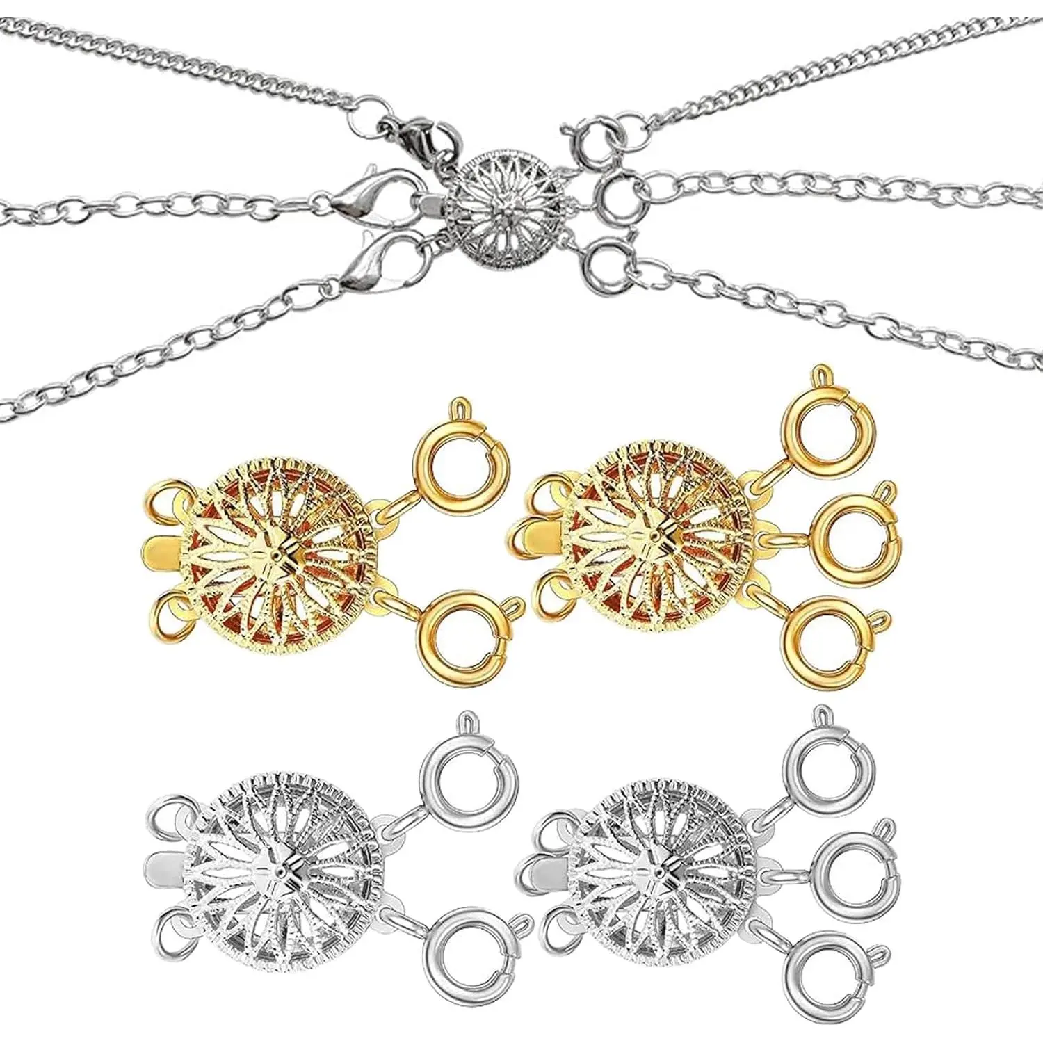 4 count Necklace Layering Clasps Separator for Women, Necklace Extender  & ,  Free Safety  Locking Clasp Converter Chain Extender  Bracelet Connectors Necklace Clasps