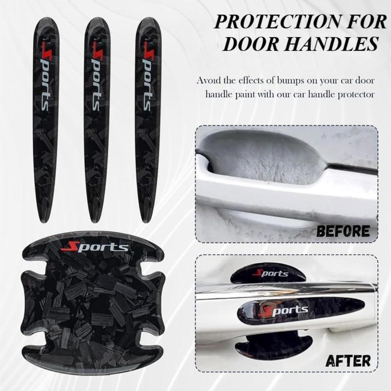 8-Piece Carbon Fiber Car Door Handle Protector Set, Anti-Scratch Door Bowl Stickers with Sporty Pattern, Exterior Protective Film for Toyota RAV4, Honda, Ford Bronco/Edge, and More Vehicles, Black/Red for Winter Driving Use