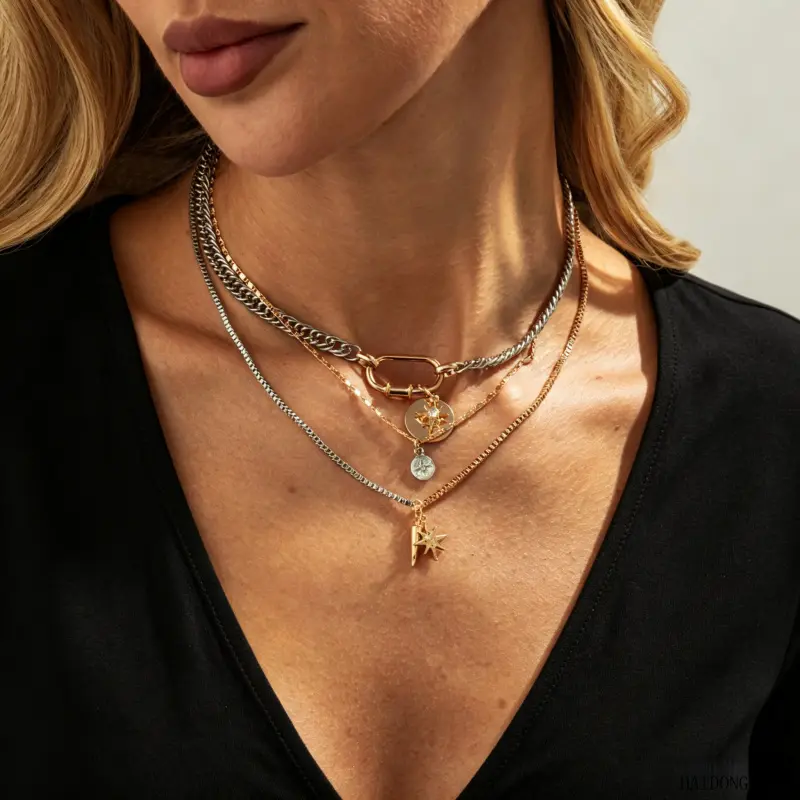 Women Multi-Layer Stack Statement Necklace, Bold Edgy Neck Jewelry With Oversized Evil Eye Pendant, Unique Personality Layered Accessory For Daily Street Punk Festival Casual Outfits,Dainty,Gold,Starfish Necklace