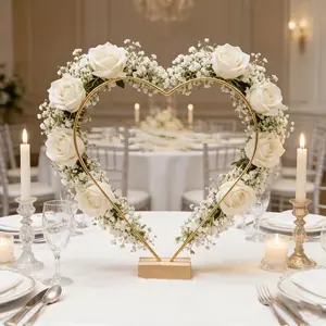 10-sets Heart Shaped Wreath Wooden Base Set, Metal Ring, Wedding Table Decor, Dream Catcher DIY Accessories, Pine Wood, China Harvested