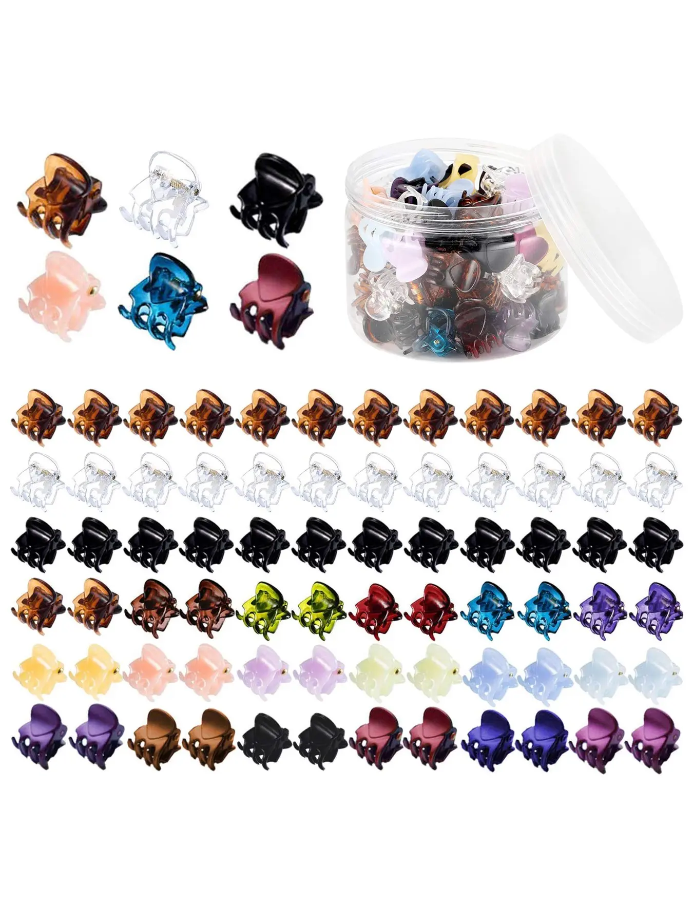 Mini Hair Claw Clips for Girls and Women, 72 Pcs Small Hair Clips, Non Slip Plastic Clip Pins, Tiny Jaw Clips for Bangs and Styling, Super Cute Clips
