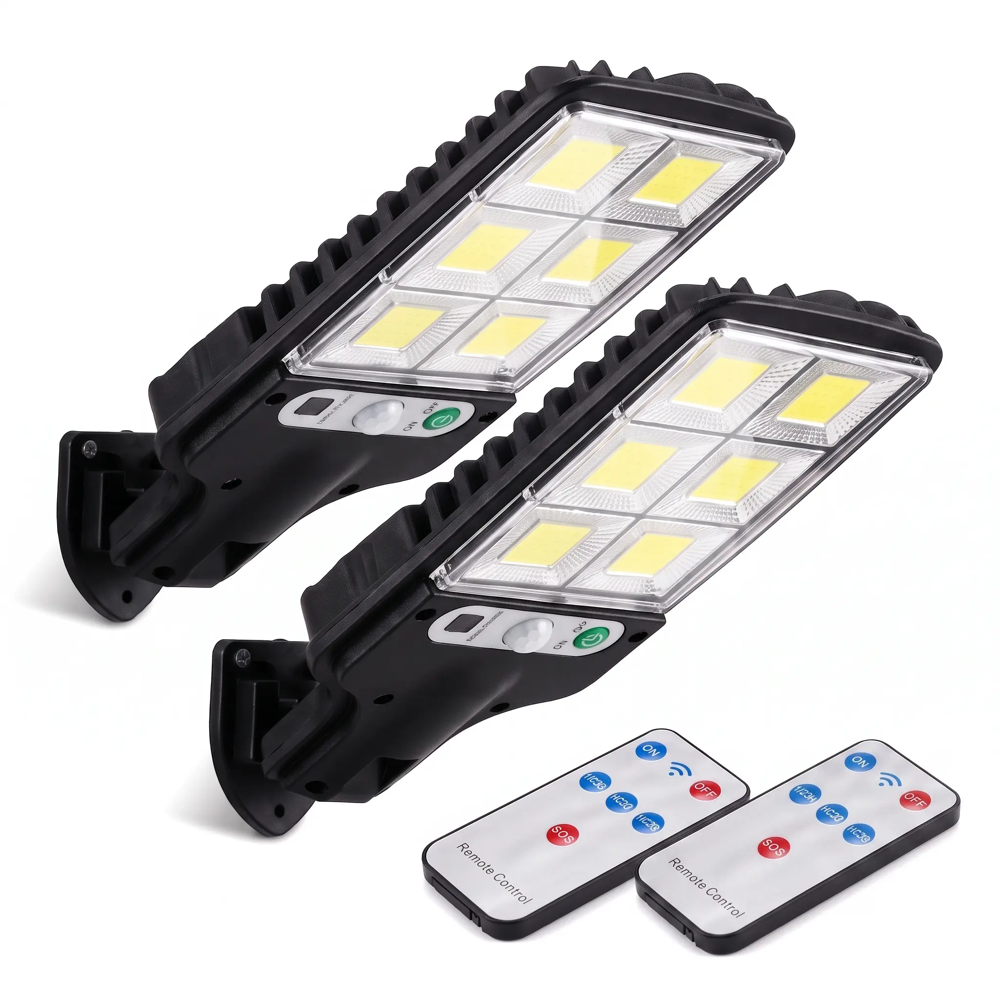 2-Packs Solar Street Light Outdoor, 6500 Lumens Eco-Friendly Energy Efficient LED, 3 Modes Motion Sensor Lights, IP65 Rated Durable Security Lighting, Remote Control, Garden Decor Wall Lamp-YY2