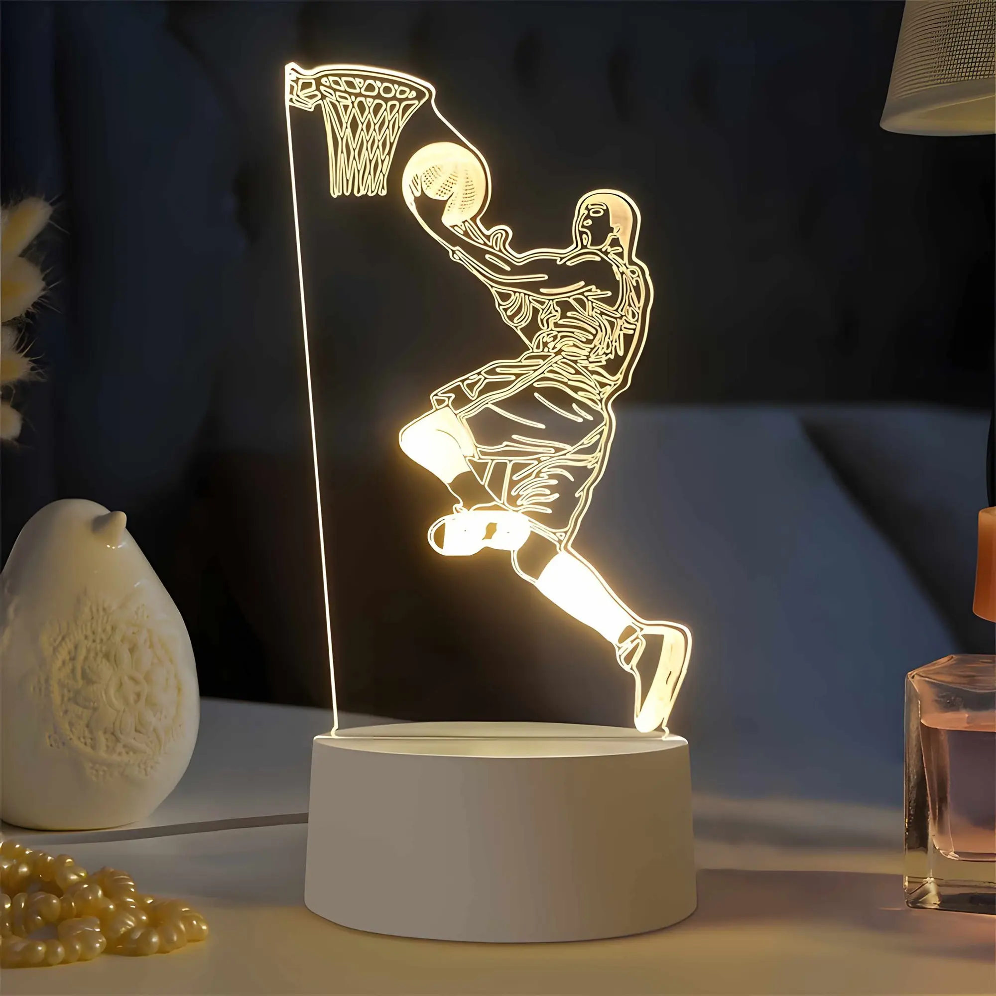 Basketball Men's 3D Light Night Lamp, 3D Colorful Lamp, Warm Non-Staring Decorative Lamp, USB Energy-Saving Night Lamp, Best Gift for Sports Lovers