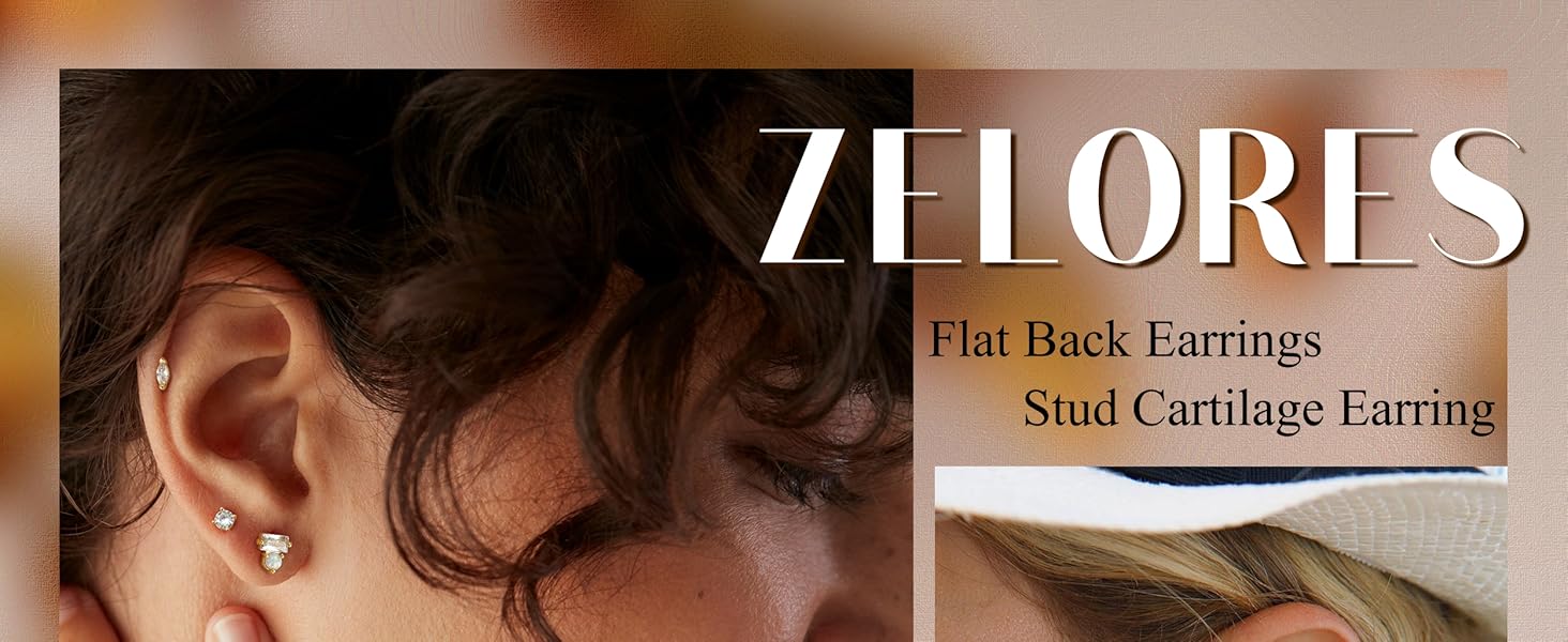 ZELORES 3 Pairs Gold Plated Flat Back Earrings for Women Silver Post Tragus Cartilage Earring Set for Multiple Piercing Trendy Flatback Stud Earrings minimalist elegant fashion Earcuff