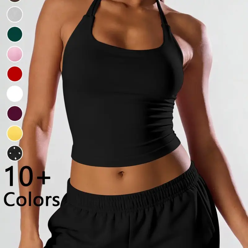 Women's Tight-Fitting Halter Sports Tank Top, Fitness Apparel, Comfortable Fashion Workout Gym Yoga Shirt, Multi-Color Outdoor Fitness Running Top