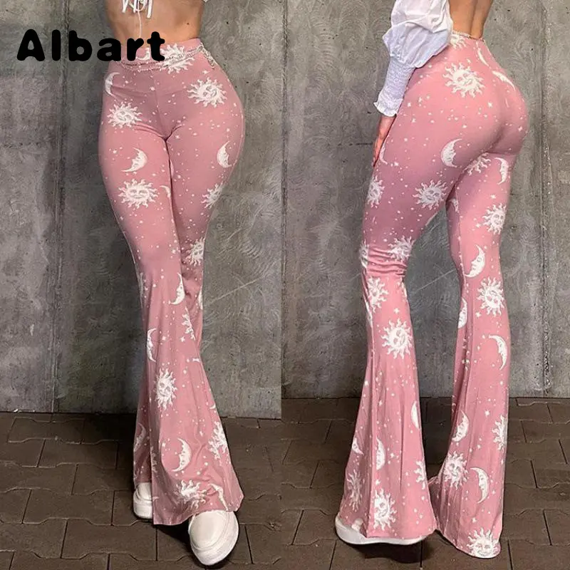 Women Floral Print High Waist Micro Flare Leggings, Soft Stretch Slim Bootcut Yoga Pants, Elegant Flower Pattern Flared Trousers For Gym Workout, Daily Street, Vacation Casual Lounge Outfits