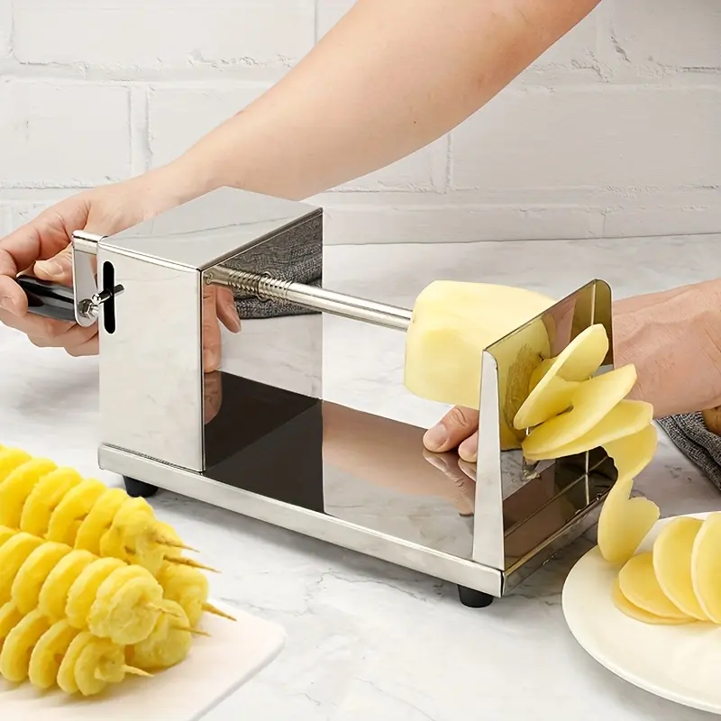 1pcs Stainless Steel Manual Potato Spiral Cutter Vegetable Slicer Chips Maker for Barbecue Kitchen Use