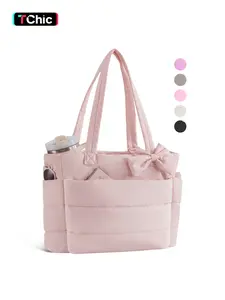 【Valentine's Day】Women's Tote Bag with Zipper, Fitness Tote with Multiple Compartments, Work Tote, Nurse Dance Yoga Travel Bag, Durable Fashionable Design Women's Bubble Tote Bag, Quilted Bow Tote Bag with Cup Holder and 15.6-inch Laptop Compartment, Suit