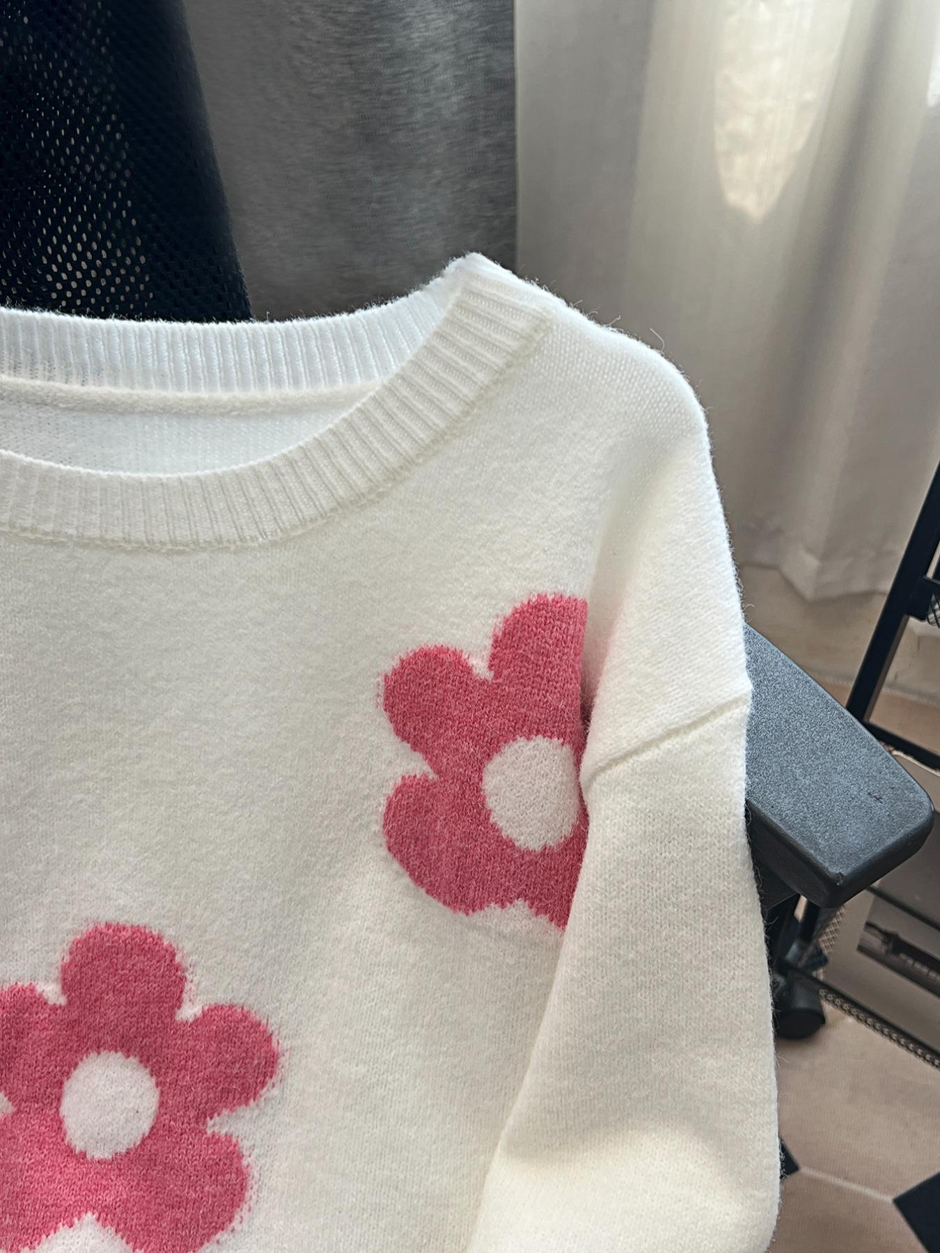 Women's Floral Print Drop Shoulder Sweater, Casual Long Sleeve Round Neck Jumper for Daily Wear, Ladies Knitwear for All Seasons
