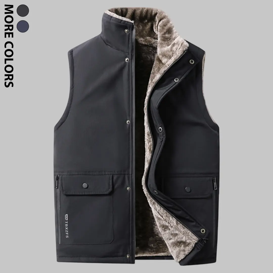 Casual Men's Fleece Lined Vest Warm Thermal Sleeveless Outerwear Stand Collar Zip Up Gilet Flap Pockets Fall Winter Heavyweight Streetwear Everyday Apparel cozy soft cool clean chic premium classic stylish durable trendy comfy urban hype Vibe Multi-Color