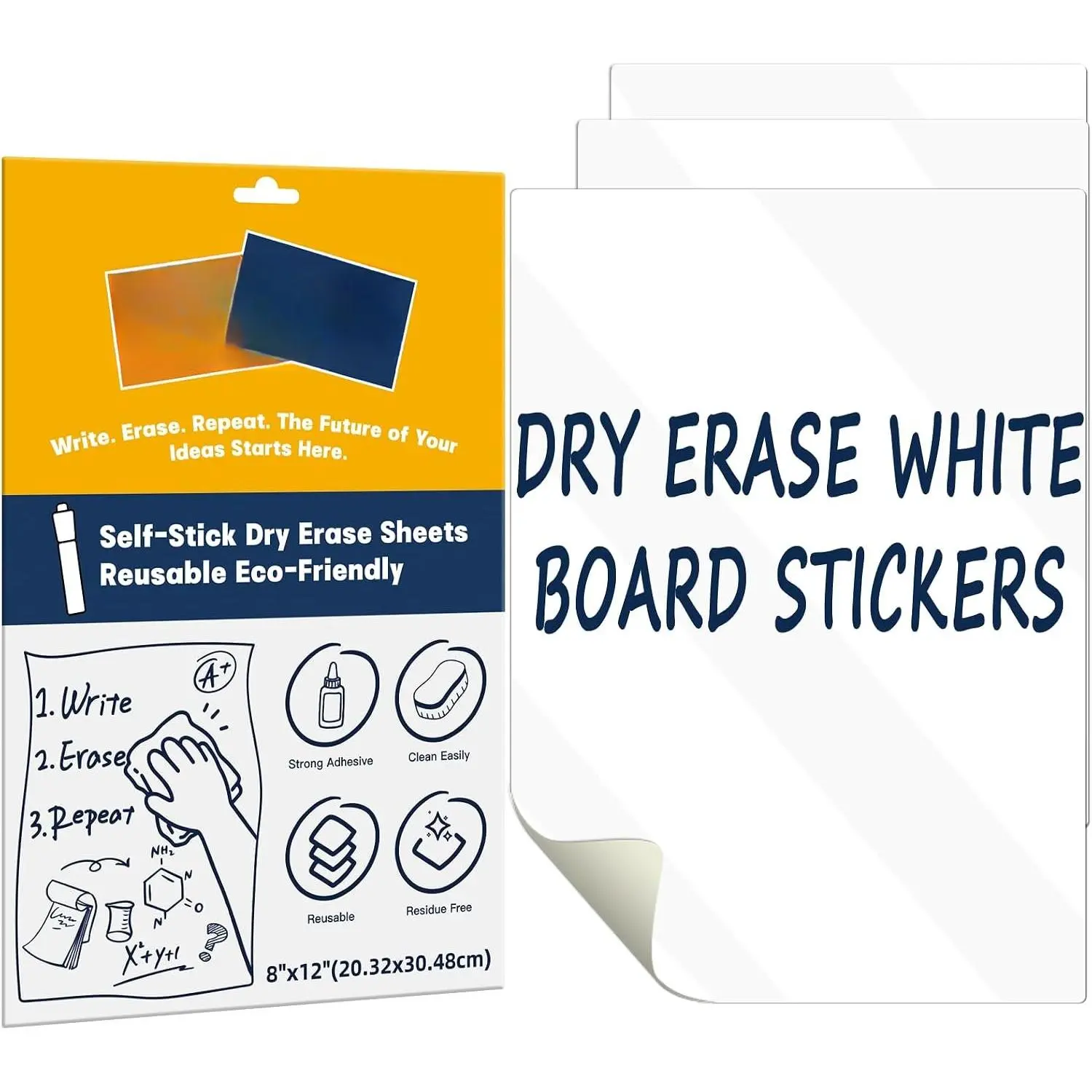 3 Pack Dry Erase Fridge Whiteboard, 12"x8" Restickable Dry Erase Non- Whiteboard, No  for Wall/Refrigerator/Door/Cabinet, Adhesive Sheets, Fridge Dry Erase Paper