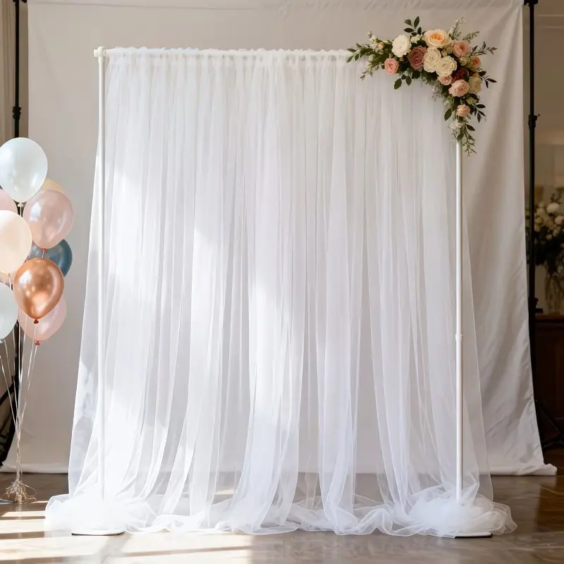 Sheer Fabric Rod Insert, 161x251cm, Ideal for Home Decor, Party Decoration, Wedding Arch Decoration, Birthday Backdrop, Spring Theme Events, Photography Backdrops, Polyester Backdrop